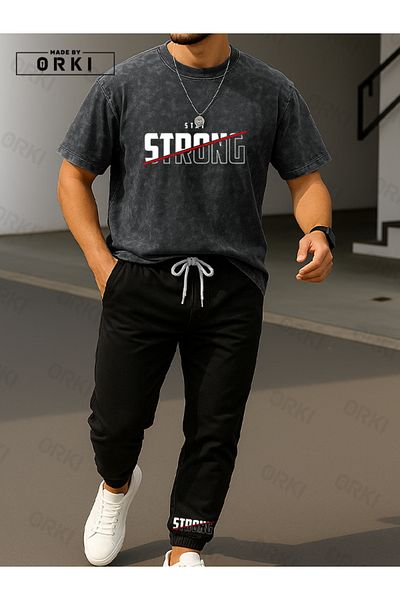 EFFRENATU Stay Strong Printed Oversize Tie Dye T-Shirt & Black Pants Tracksuit Set