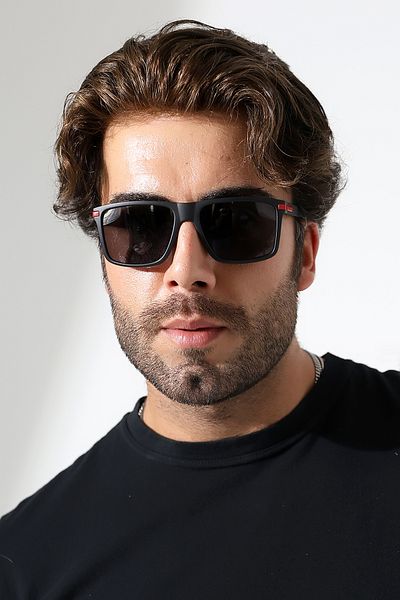 Lozzo Men's Matte Black Square Polarized Sunglasses 23059 C2 P m