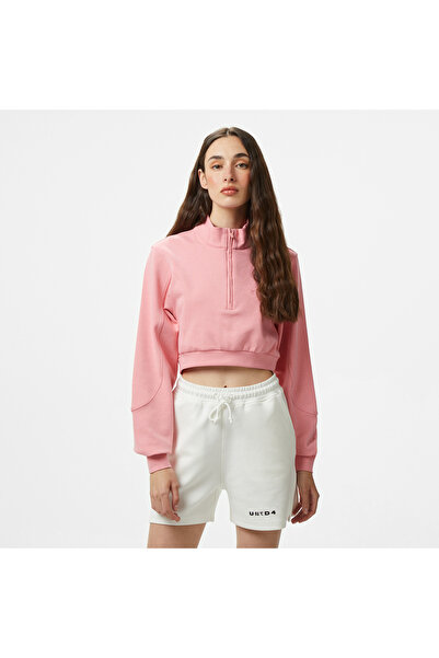 United 4 UNITED4 Örme Crop Kadın Pembe Sweatshirt