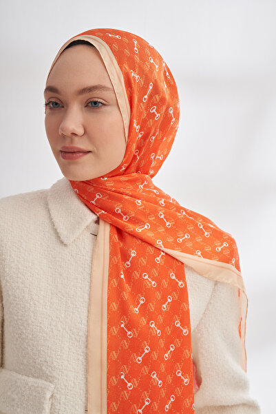 ARMANDA Imported Voile Monogram Pattern Shal - Orange