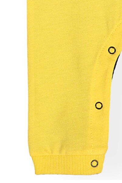 Divonette Baby Boy 2-Piece Snap Fastener Long Sleeve White Bodysuit and Yellow Jumpsuit with Bear Pattern