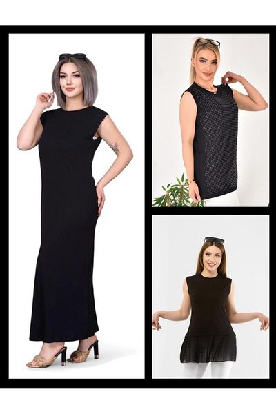Pollux Women's Hijab Clothing Set of 3 | |   Underwear Dress, Pleated Underwear and Rhinestone Underwear