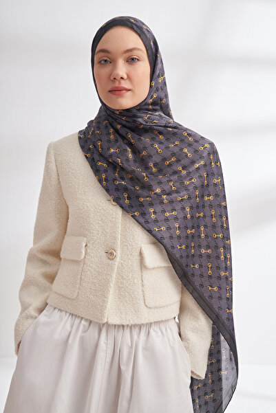 ARMANDA Imported Voile Monogram Pattern Shawl - Anthracite