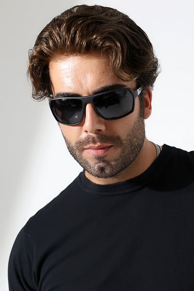 Lozzo Men's Matte Black Square Polarized Sunglasses 23052 C2 P m