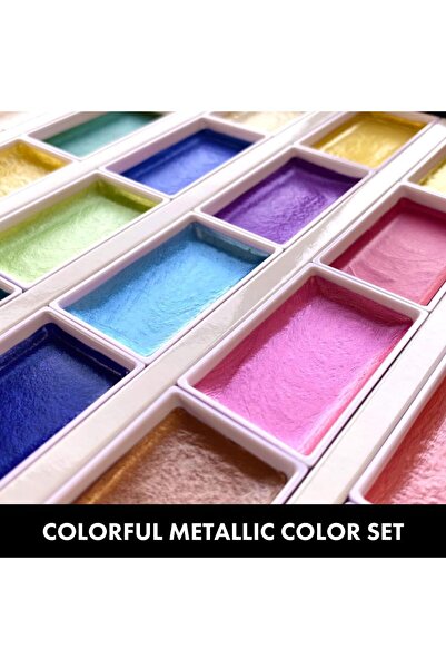Zig Kuretake Gansai Tambi Metallic Colors Yaldız Tablet Sulu Boya Seti 24 Renk Set 1