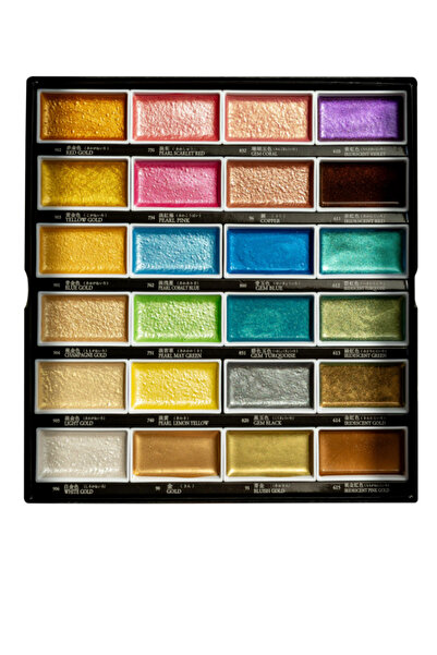 Zig Kuretake Gansai Tambi Metallic Colors Yaldız Tablet Sulu Boya Seti 24 Renk Set II