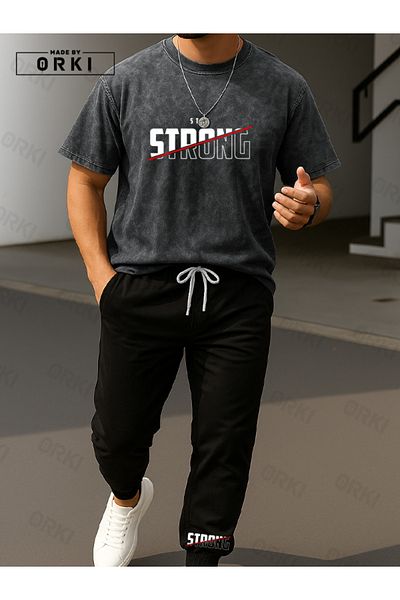 EFFRENATU Stay Strong Printed Oversize Tie Dye T-Shirt & Black Pants Tracksuit Set