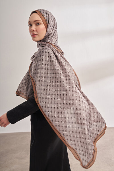 ARMANDA ІМПОРТОВАНИЙ ШАЛІ З МОНОГРАМНИМ ВІЗЕРУНКОМ - СІРИЙ - МОЛОЧНО-КАВОВИЙ