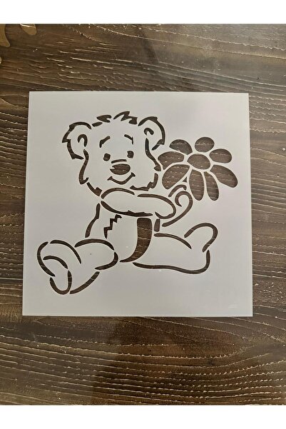 Ayıcık ve Çiçek Desenli Stencil Şablon – 20x20 cm