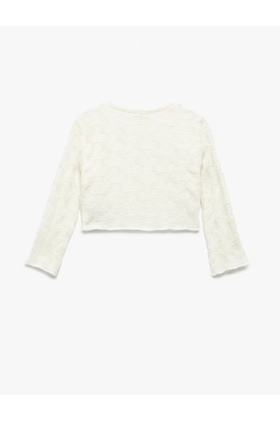 Koton Long Sleeve Crew Neck Textured Crop Sweatshirt