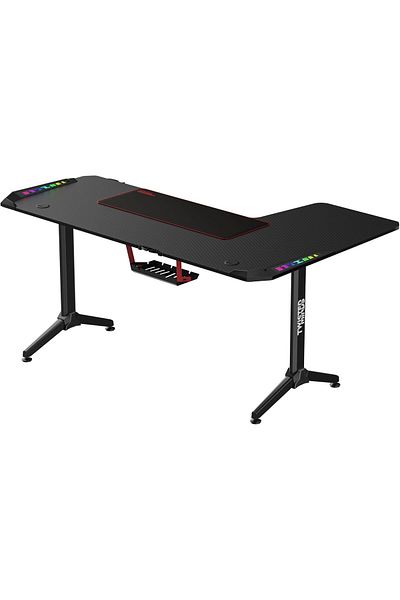 Twisted Minds Gaming Desk L-Shaped, 160 cm, Ergonomic Design, RGB Lights, Adjustable Height with Cup