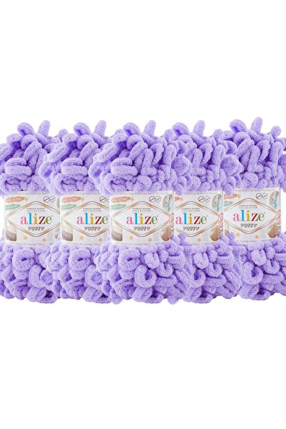 Alize Pachet de 5 fire de tricotat manual Puffy - fără tub - 100 g x 5 bucăți - Nr. de culoare: 788 - Lavandă