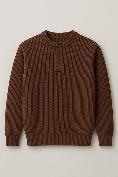 Valiberta Wes Thessaloniki Knitted 3 Button Half Placket Comfortable Fit Men's Knitwear Sweater - Brown
