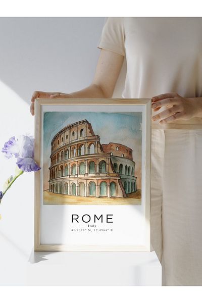 studio duha Roman Colosseum Picture Watercolor Poster Italy Wall Painting Frameless Rome Poster Colorful