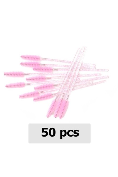 Choice1 فرشاة حواجب من النايلون الوردي الكريستالي، 50 قطعة للاستخدام مرة واحدة، لتمديد الرموش، وعصا الماسكارا، وملعقة التطبيق