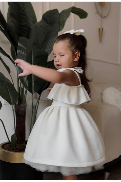 Tinypeople Girl's Ruffles White Evening Dress Dress Fluffy Children's Party Dress