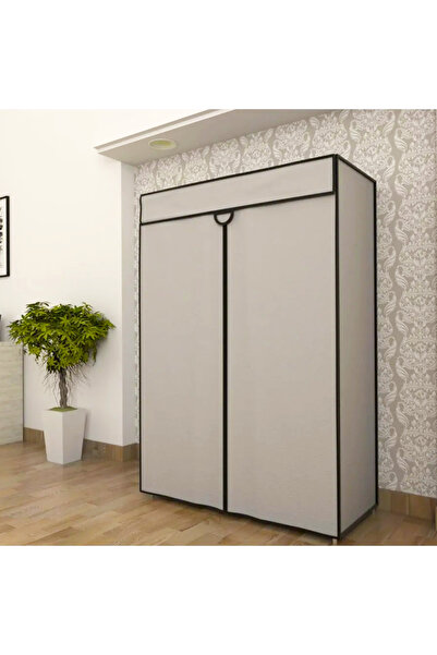 KUMSSHOP Çelik Borulu Plastik Raflı Askılı Çok Amaçlı Portatif Bez Gardırop - Gri