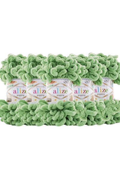 Alize Puffy 5 Pack Hand Knitting Yarn - No Needles - 100g X 5 Pieces - Color No: 103 - Asparagus