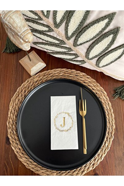 kidspartim منديل نادل على شكل حرف J مع إكليل أبيض مذهّب 16 قطعة