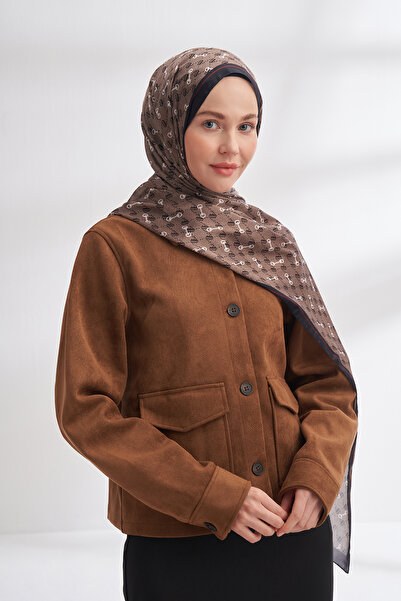 ARMANDA Imported Voile Monogram Pattern Shawl - Dark Mink