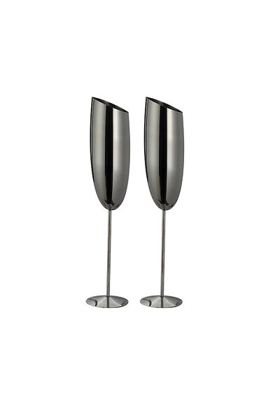 Nabi Market Set 2 Champagne Glasses with Tilted Rim Stainless Steel Silver Premium