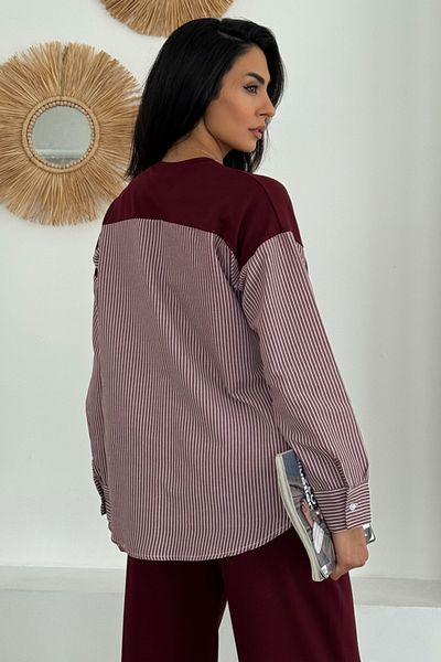 Ded COLLECTION Women's Blue White Striped Modern Design Long Sleeve Shirt Detailed Sweatshirt Modal Suit