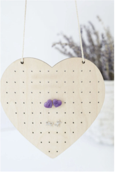 KLES Decorative Heart Earring Organizer, Wooden Jewelry Organizer, Organizer for Hanging Jewelry