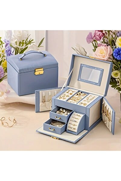 Arzu Güzel Cosmetics Şık Tasarım Taşınabilir Aynalı Anahtar Kilitli Takı Küpe Yüzük Kolye Organizeri Mücevher Kutusu