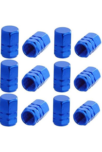 Mercaton Set 12 Capace Hexagonale pentru Valva Auto, Aliaj Aluminiu, Lungime 1.8 cm, Albastru