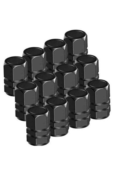 Mercaton Set 12 Capace Hexagonale pentru Valva Auto, Aliaj Aluminiu, Lungime 1.8 cm, Negru