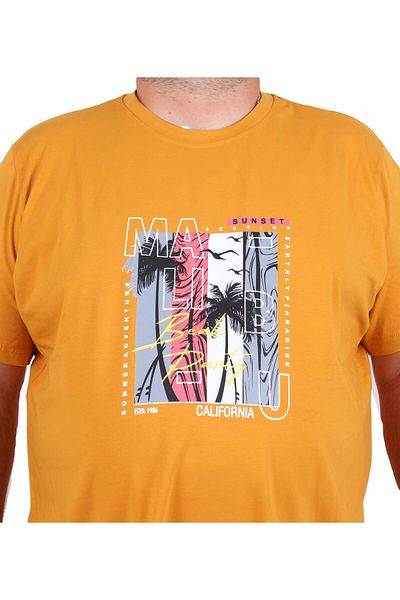 Starbattal Men's Plus Size Crew Neck T-Shirt Beach Party 25191 Mustard