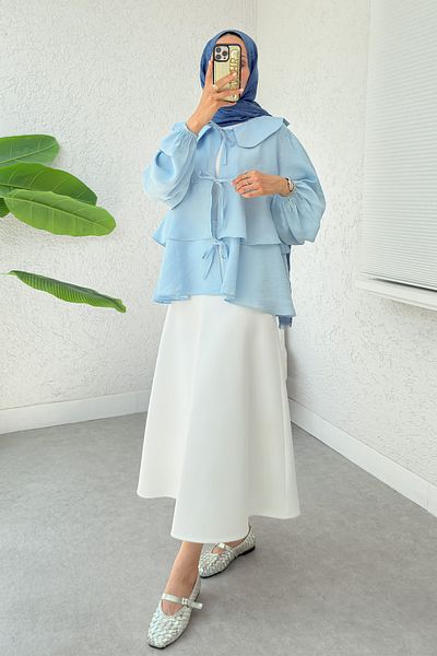 Salih Çelebi Balloon Sleeve Baby Collar Tunic 2370 - Baby Blue