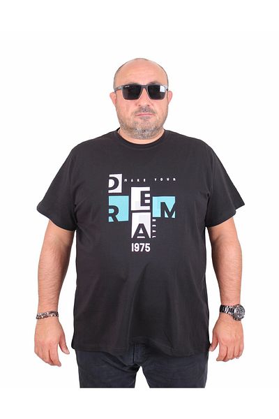 Starbattal Men's Plus Size Crew Neck T-Shirt Dream 25183 Black