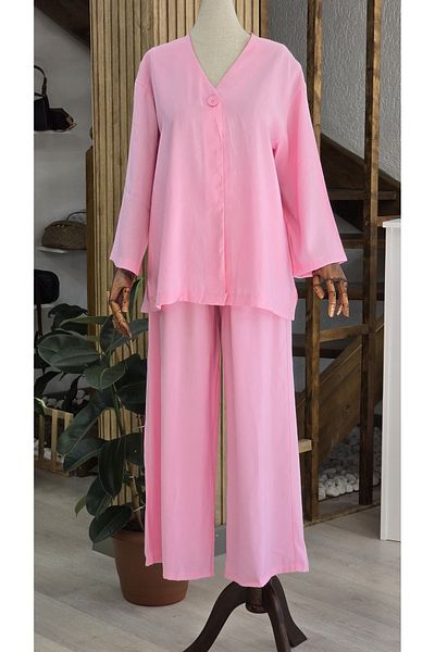 NANTİREA One-Button Comfortable Fit Pink Pants Suit