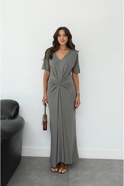 Havoş Khaki Dress with Twist Detail on the Front