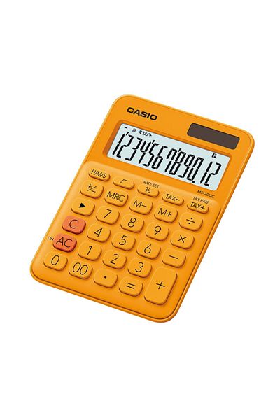 Casio MS-20UC 12-digit desktop calculator, orange