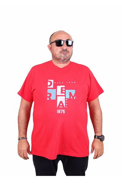 Starbattal Men's Plus Size Crew Neck T-Shirt Dream 25183 Red