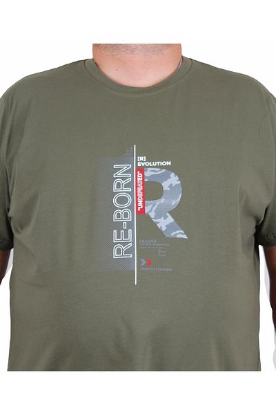 Starbattal Men's Plus Size Crew Neck T-Shirt Re-Born 25185 Khaki