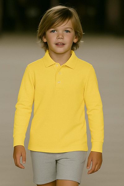 BAGİSTA BUTİK Unisex Children's Solid Color Polo Neck Long Sleeve School T-Shirt