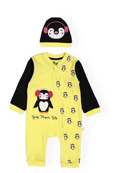 Divonette Baby Girl Patterned Jumpsuit Hat Set of 2 - Baby Clothing