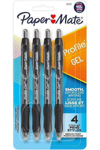 newells Paper Mate Gel Pen, Profile Retractable Pen, 0.7mm, Black, 4 Count