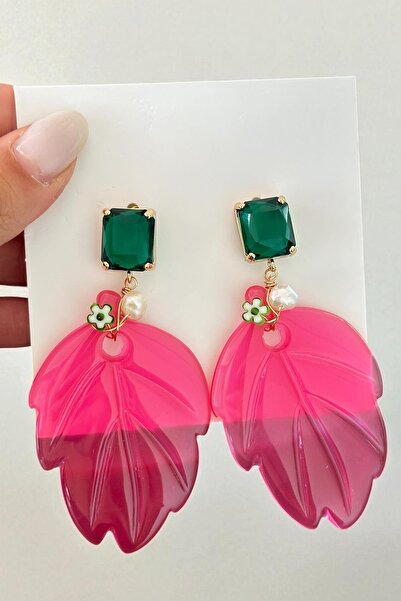 TAKIŞTIR Mixed Color Leaf Figured Stone Detailed Design Earrings (Pair)