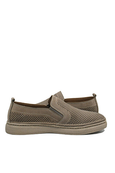GORETTI Men's Loafers Gray Nubuck Leather with Perforations