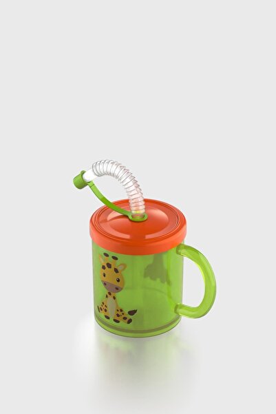 Renga Ruby Giraffe Patterned 210 ml Pp Baby Cup with Straw and Handle 142003 Green-Orange