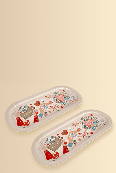 Sarkap Home 2'li Love For You Oval Sunumluk Metal Tepsi