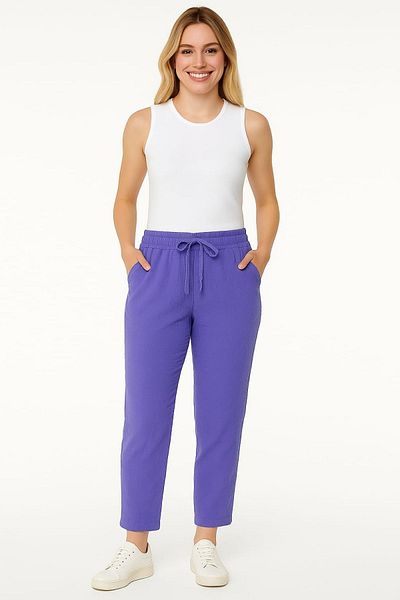 enmodaiçgiyim Magenta 100% Cotton Muslin Fabric Women's Trousers – Narrow Leg, Pockets, Comfortable Fit Casual Trousers