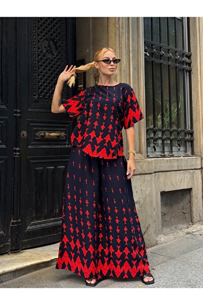 CARLA MARA Set de pantaloni largi din țesătură de viscoză cu model