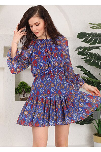 Miss Allos Kadın Elbise Şifon Kumaş Astarlı Mini Trend Elbise
