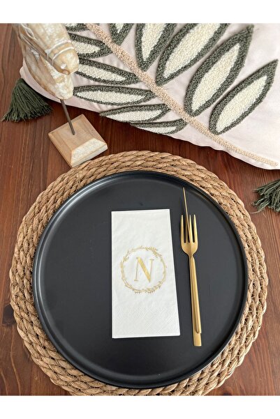 kidspartim منديل نادل على شكل حرف N مع إكليل أبيض مذهّب 16 قطعة