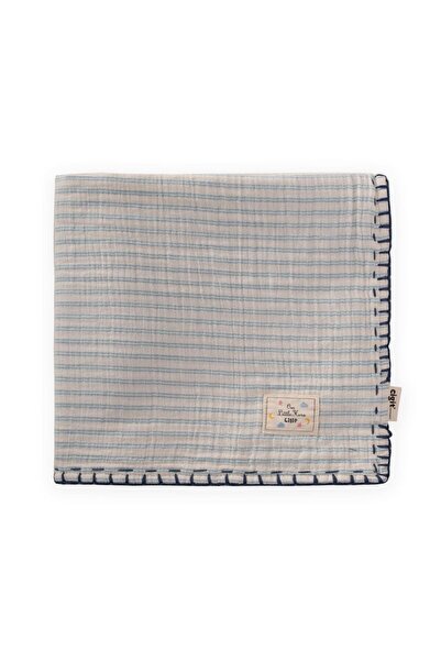 Cigit Muslin Double Sided Handmade Baby Blanket (Washed) 100X100 cm Blue Double Striped